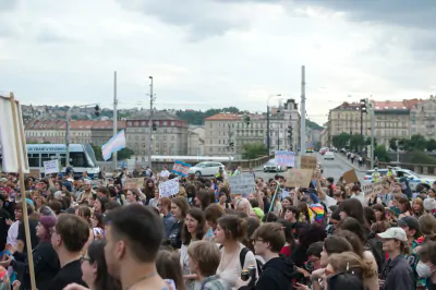 Another view of the protest from the right side