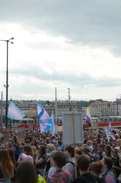 Protesters on the right side